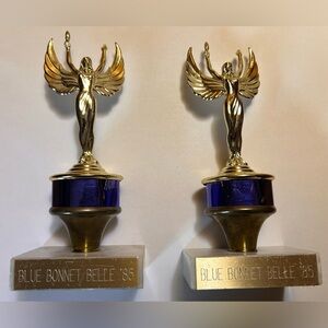 Vintage Winged Trophies with Gold/ Blue Accents Marble Base Matching Lot of 2